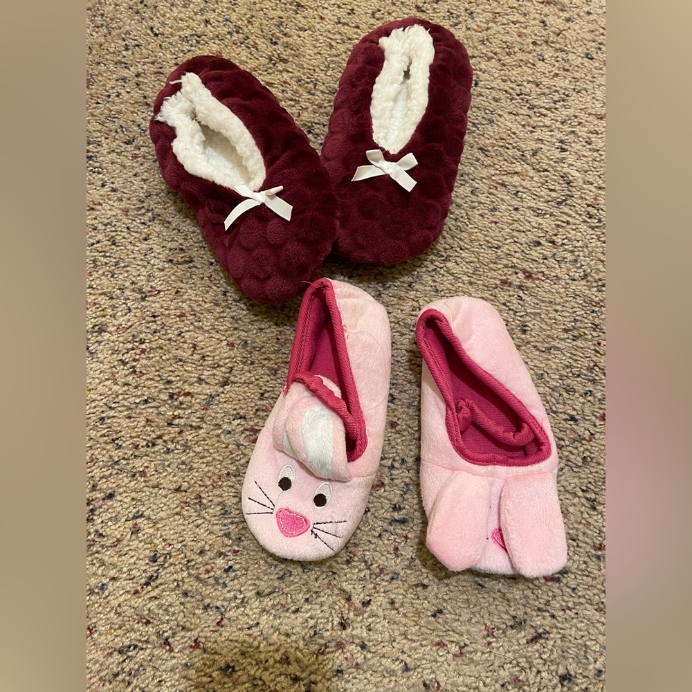 Slippers lot - Youth Bunny size 9/10 & adult burgundy & adult chevron